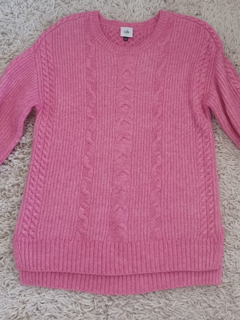 Cabi Pink Cable Knit Sweater Small Elsa Pullover Crewneck Cotton Blend Cozy